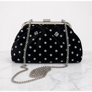 Sam & Libby New Brandi Velvet Black Polka Dot Bow Hobo Chain Crossbody Clutch